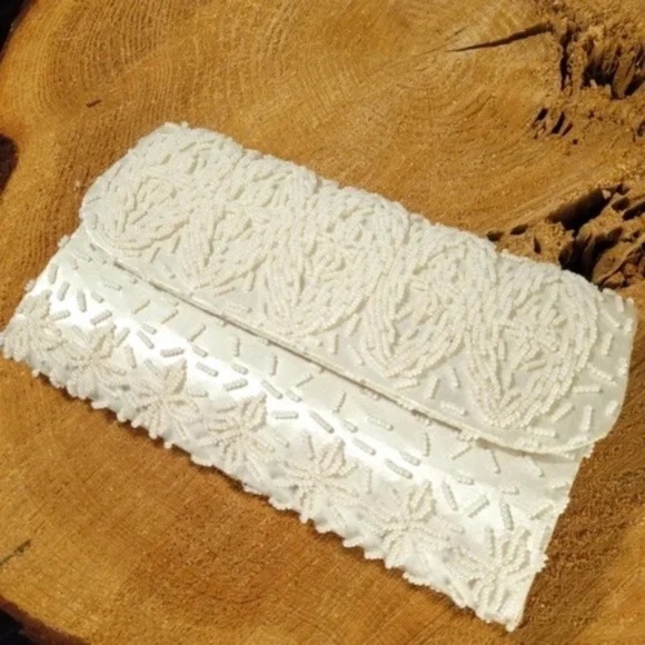 Beaded Off white Satin Clutch - Picture 7 of 13